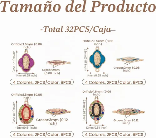 Vista 5 de Elecrelive - 32 dijes religiosos con diamantes de imitación coloridos 4 colores y estilos
