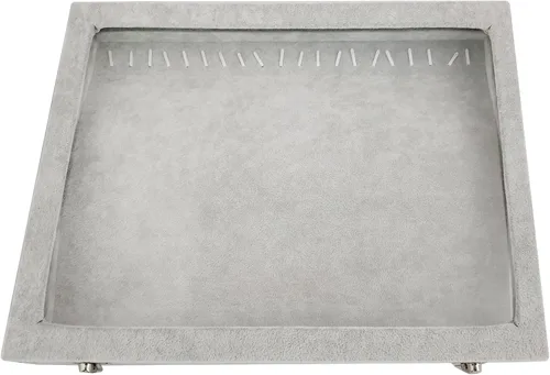 Vista 8 de Caja organizadora de collares de terciopelo para mujer, 20 ganchos para almacenamiento de collares con tapa transparente (gris)