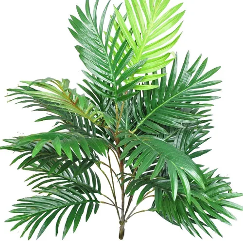 Vista 3 de Bird Fiy Plantas artificiales, hojas de palma, árbol verde verde falso, hoja grande tropical falsa para fiestas, arreglos florales, decoraciones
