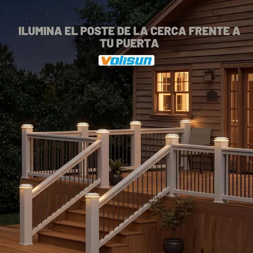Vista 7 de VOLISUN - Luces solares para punta de poste al aire libre, impermeables, paquete de 12, valla solar - Luces para postes de 4x4, 5x5, 6x6 de Blanco