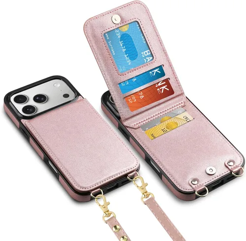 Vista 44 de Vofolen - Funda tipo cartera para iPhone 11 con tarjetero y bloqueo RFID, color negro Crossbody Adjustable Strap Purse Magnetic Clasp Heavy Duty