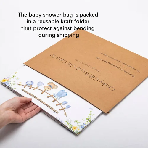 Vista 6 de Crisky Bolsa de regalo grande de 13" para niño con papel de seda, tarjeta de regalo y lazo para decoración de baby shower y cumpleaños de niño