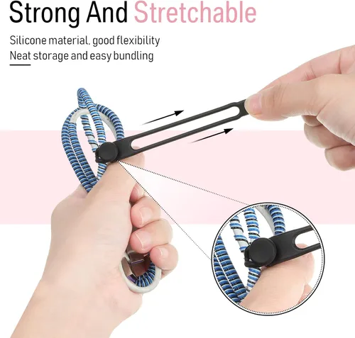 Vista 3 de Nuanchu 40 piezas de bridas para cables de silicona reutilizables, soporte ajustable, multiusos, organizador de cables de carga para sujetar cables