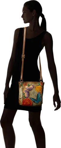 Vista 6 de Anna by Anuschka Women's Genuine Leather Medium Crossbody Hand Painted Original Artwork