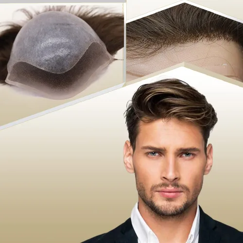 Vista 8 de Peluca de cabello humano europeo de repuesto para hombre, encaje suizo frontal, 0.003 in, piel fina, poliuretano, con bucle, 10 x 8 pulgadas