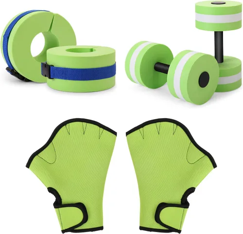 Vista 9 de Water Dumbbells Set,6 Pieces Water Aerobic Exercise Foam Dumbbell Set Pool Resistance, Detachable Aquatic Dumbells, Resistance Gloves, Aquatic