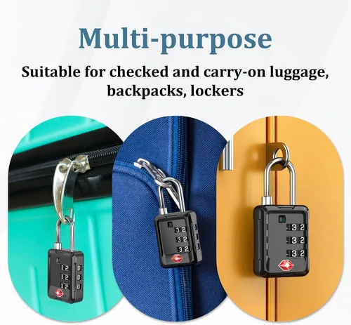 Vista 4 de Joyway Cerraduras de equipaje aprobadas por la TSA, cerradura de viaje con cuerpo de aleación de zinc, alerta abierta, diales de fácil lectura