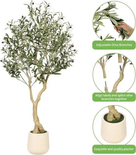 Vista 5 de Realead - Olivos artificiales de 5 pies para interiores con maceta blanca alta exquisita