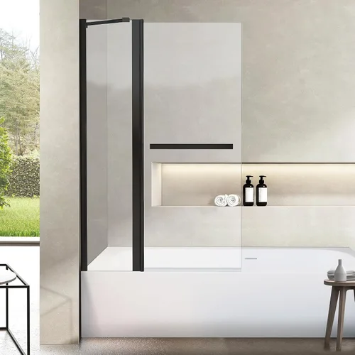 Vista 16 de Puerta corrediza de doble oscilación para bañera, puertas de ducha de vidrio templado sin marco de 22-36 x 55 pulgadas, panel de pantalla de baño