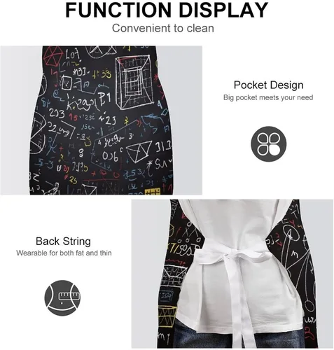 Vista 6 de Mathematics And Physics Apron with Pockets Water And Oil Resistant Kitchen Aprons Professional Adjustable Bib Apron for Women Men