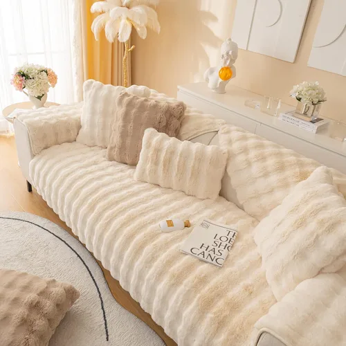 Vista 7 de MIFXIN Funda de cojín de felpa suave para sofá, funda de almohada de conejo esponjoso, protector de muebles para sofá seccional y respaldo