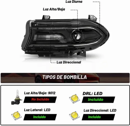 Vista 2 de Conjunto de faros halógenos Bingbingmotor para Dodge Charger 2015-2023