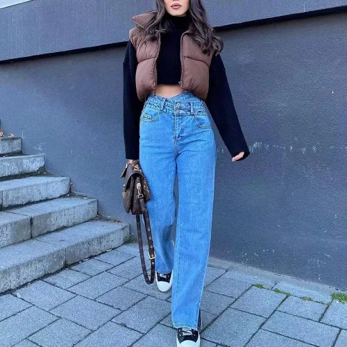 Vista 5 de Cegerne Chaleco corto de invierno para mujer, ligero, sin mangas, cálido, con cuello alto, con cremallera, chaleco acolchado