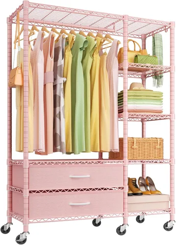 Vista 11 de Ulif F3 Perchero de Servicio Pesado (con cajones de tela), percheros independientes para colgar ropa, sistema organizador de armario ajustable