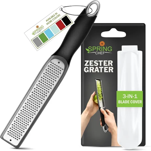 Vista 12 de Spring Chef Rallador Zester de limón prémium con asa, frutas, ajo, chocolate, jengibre, herramienta de cocina resistente, zester cítrico de acero