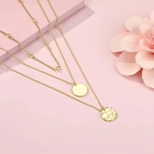 Vista 2 de KISMIURRA Collar de oro en capas para mujer, chapado en oro de 18 quilates, delicado collar apilado, regalo de joyería para mujeres y niñas, Cobre