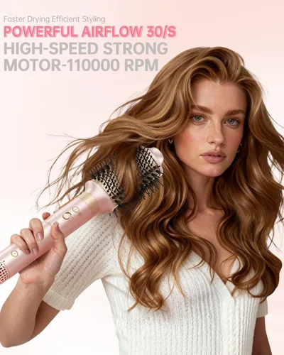 Vista 11 de Cepillo secador de pelo, estilizador de aire caliente de doble voltaje 8 en 1, secado rápido, 110,000 rpm, secador iónico con accesorios alisadores