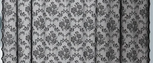 Vista 3 de Warm Home Designs Cenefa de encaje negro de 54 pulgadas de ancho x 22 pulgadas de largo. Cenefa marfil de lujo con 6 borlas para cocina, comedor