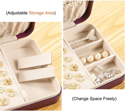Vista 4 de LANDICI - Caja de joyería pequeña para mujeres y niñas, estuche organizador de joyería de viaje de cuero PU, soporte portátil para almacenamiento