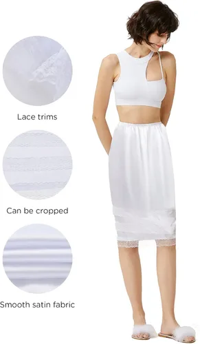 Vista 4 de Coucoland 2 piezas de ropa interior larga de media falda de satén suave con ribete de encaje para mujer