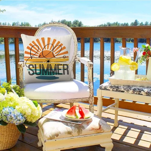 Vista 6 de GAGEC Fundas de almohada de verano de 18 x 18 pulgadas, fundas de almohada simples de arte de sol, decoración de casa de campo de verano para sofá