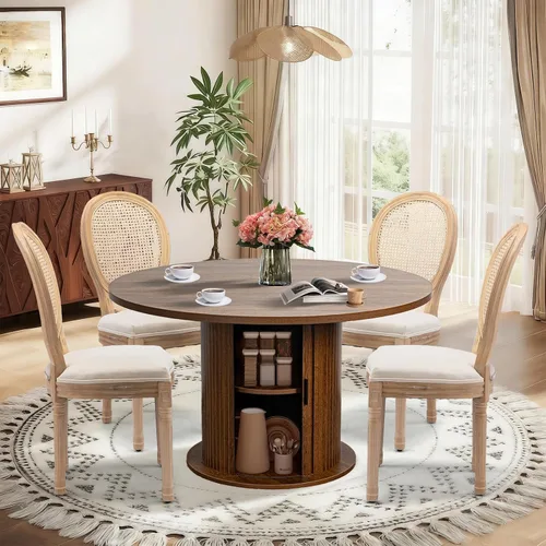 Vista 21 de SoarFlash Juego de mesa de cocina y sillas para 4, juego de mesa de comedor de 47 pulgadas para 4 personas con sillas tapizadas de terciopelo, juego