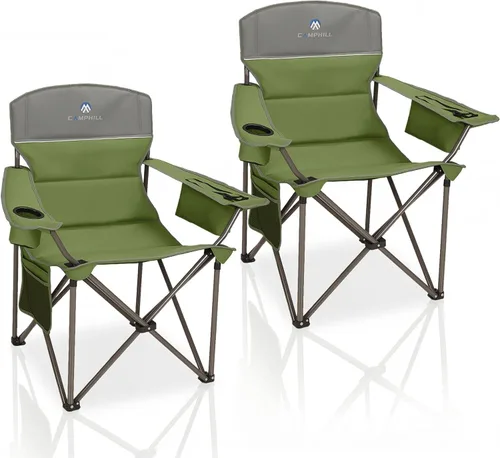 Vista 6 de Paquete de 2 sillas plegables para campamento: silla acolchada de gran tamaño para adultos, plegable para exteriores, campamento, pesca y jardín