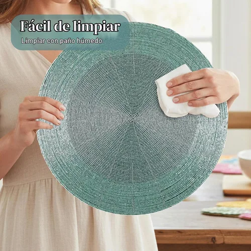 Vista 9 de 4 Piezas Manteles Individuales con Cuentas - Manteles de Mesa Redondos de Cuentas de Vidrio de 13 Pulgadas con Respaldo de Algodón - Elegantes