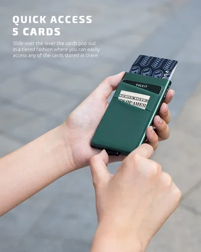 Vista 31 de VULKIT Card Holder with Money Pocket Pop Up Wallet RFID Blocking Slim Metal Bank Card Case Holds 5 Cards and Notes