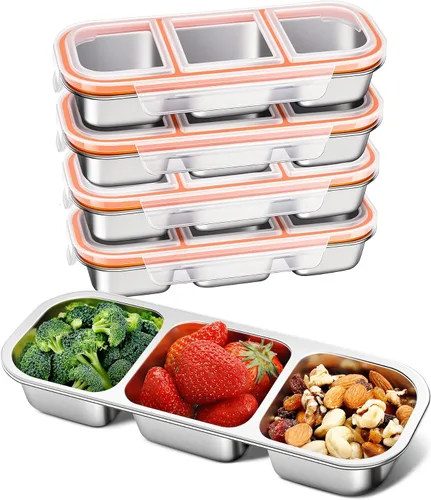 Vista 11 de KTKUDY - Recipiente de acero inoxidable para niños y adultos, grande, a prueba de fugas, 3 compartimentos, apilable, para guardería, escuela