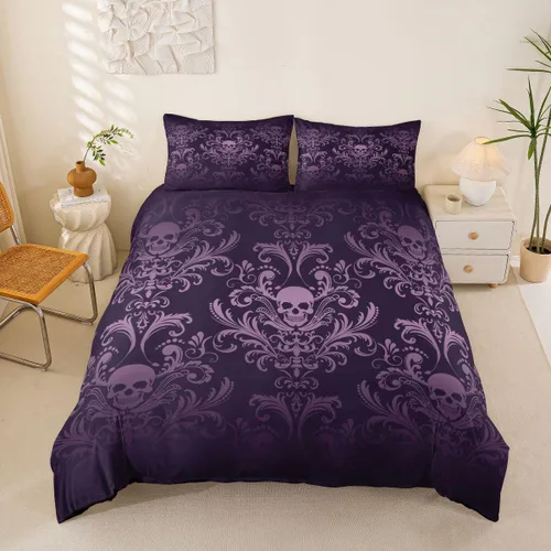 Vista 17 de Erosebridal Juego de ropa de cama gótica de damasco para adultos, funda de edredón victoriana antigua, tamaño individual, funda de edredón gótica