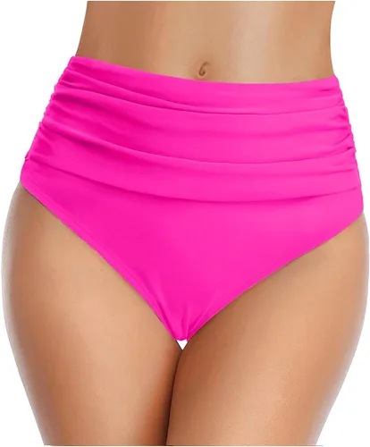 Vista 3 de Tempt Me Bikini de cintura alta para mujer, con control de abdomen, fruncido, parte inferior de natación