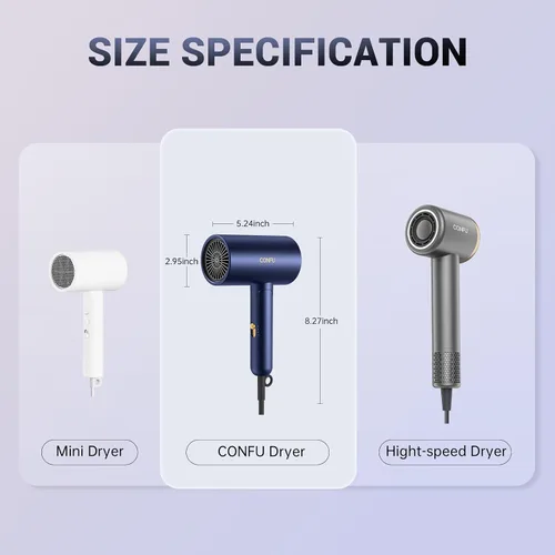 Vista 9 de CONFU Secador de pelo difusor para cabello rizado, secado rápido de 1500 W con difusor para mujeres, secador de pelo de iones negativos compacto