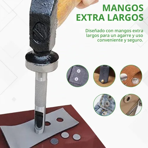 Vista 7 de Kit de herramientas de punzonado, 11 piezas, cierre a presión de cuero, ajuste de remaches, herramientas de troqueles para perforar e instalar botón