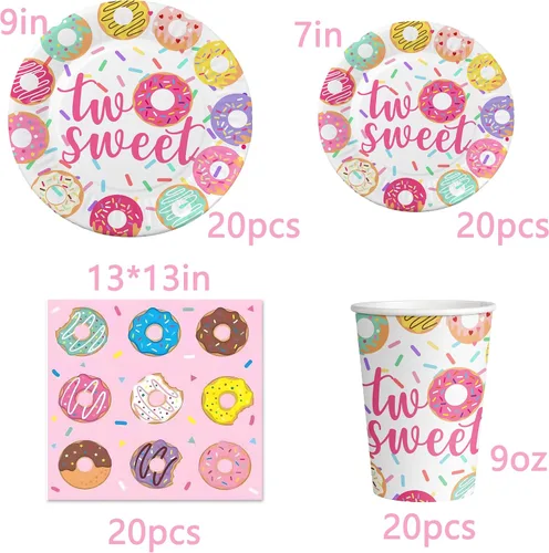 Vista 2 de Suministros para fiesta de cumpleaños dulces - Dos dulces decoraciones para niñas, tema de fiesta de donas