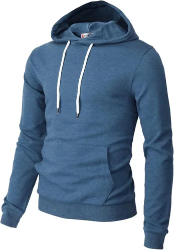 Vista 2 de H2H Sudadera con Capucha Tipo Pullover para Hombre, Ligera, de Manga Larga, con Bolsillo Canguro, Ajuste Ceñido, Básica, Casual, Suéter