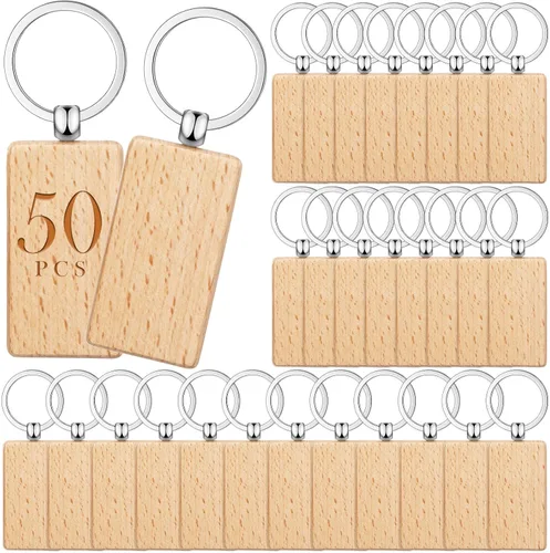 Vista 11 de Yinkin 100 Piezas Llaveros de Madera en Blanco a Granel Grabado Láser Cadena de Llaves Anillo de Llave de Madera Sin Terminar Etiqueta