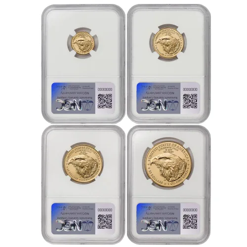 Vista 2 de 2025 Juego de 4 American Gold Eagles MS-70 Primer día de emisión MS70