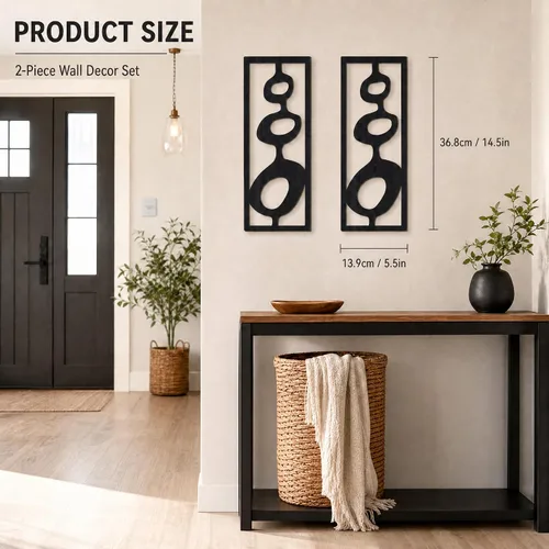 Vista 5 de Zzbakress 2 piezas de arte de pared de mediados de siglo moderno geométrico Negro