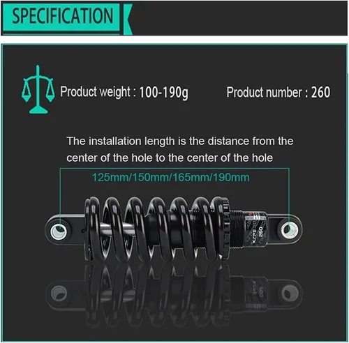 Vista 5 de Amortiguadores de resorte para bicicleta WHQ 125mm 150mm 165mm 190mm MTB XC de montaña con amortiguación trasera para bicicleta eléctrica
