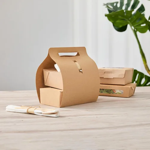 Vista 12 de Restaurantware Bio Tek - Loncheras de papel de 8.75 x 4.25 x 8 pulgadas con asas, 100 recipientes desechables de papel kraft para alimentos