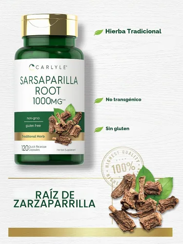 Vista 3 de Carlyle Suplemento de extracto de raíz de zarzaparrilla 120 cápsulas