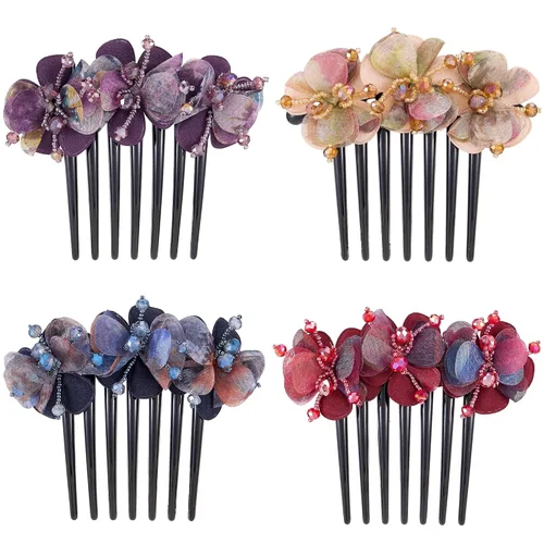 Vista 18 de Peine lateral de perlas para mujer, peines de pelo con diamantes de imitación, 7 dientes, accesorios de cristal vintage, accesorios para tocados