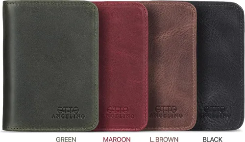 Vista 6 de Otto Angelino Cartera plegable con cremallera para hombre con bloqueo RFID, piel de vaca italiana, comodidad de viaje delgada, soporte para tarjeta