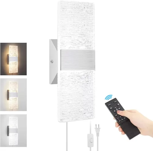 Vista 9 de GOODATE Aplique de pared enchufable con colores ajustables sin escalones de 3000K-6500K y brillo del 10%-100%, luz de pared LED acrílica de 12W