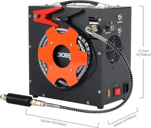 Vista 6 de DIDEEP Compresor de aire PCP, compresor de aire de alta presión de 4500 Psi/300 bar, 12 V CC o 110 V CA para compresor de tanque de buceo, pistolas