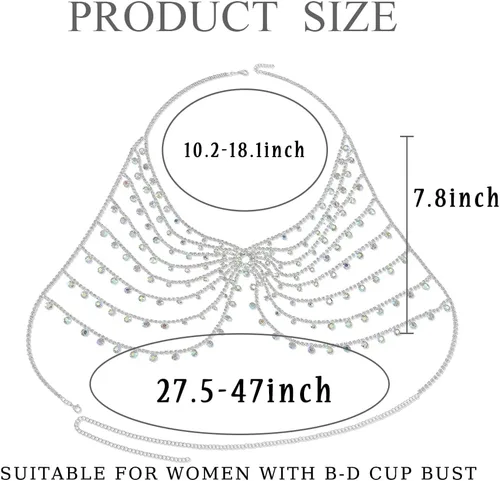 Vista 6 de ELABEST Rhinestone Chain Bra Silver Chain Bikini Chest Chain Sparkly Body Chain Jewelry for Women