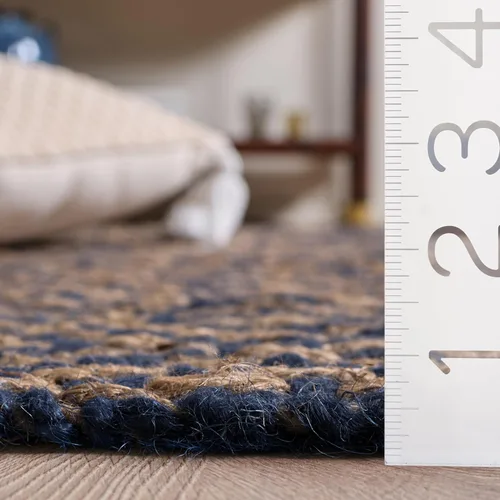 Vista 2 de SAFAVIEH Natural Fiber Collection - Alfombra decorativa, 2.3 x 4 pies, azul tropical y natural, yute bohemio con borlas de diamante, hecho a mano