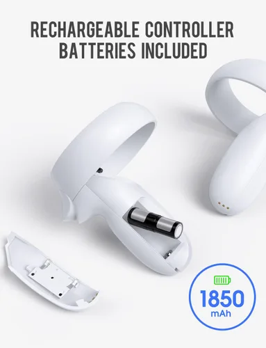 Vista 3 de PHNIXGAM Base de carga compatible con Oculus Quest 2Meta Quest 2, carga auriculares VR y controlador simultáneamente, con 2 baterías recargables