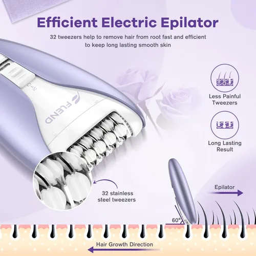 Vista 5 de Epilator for Women, Silent Facial Hair Removal Device, Smooth Glide Tech 2 Speeds & 36 Tweezers Gentle Efficient Hair Removal Cordless Epilators for